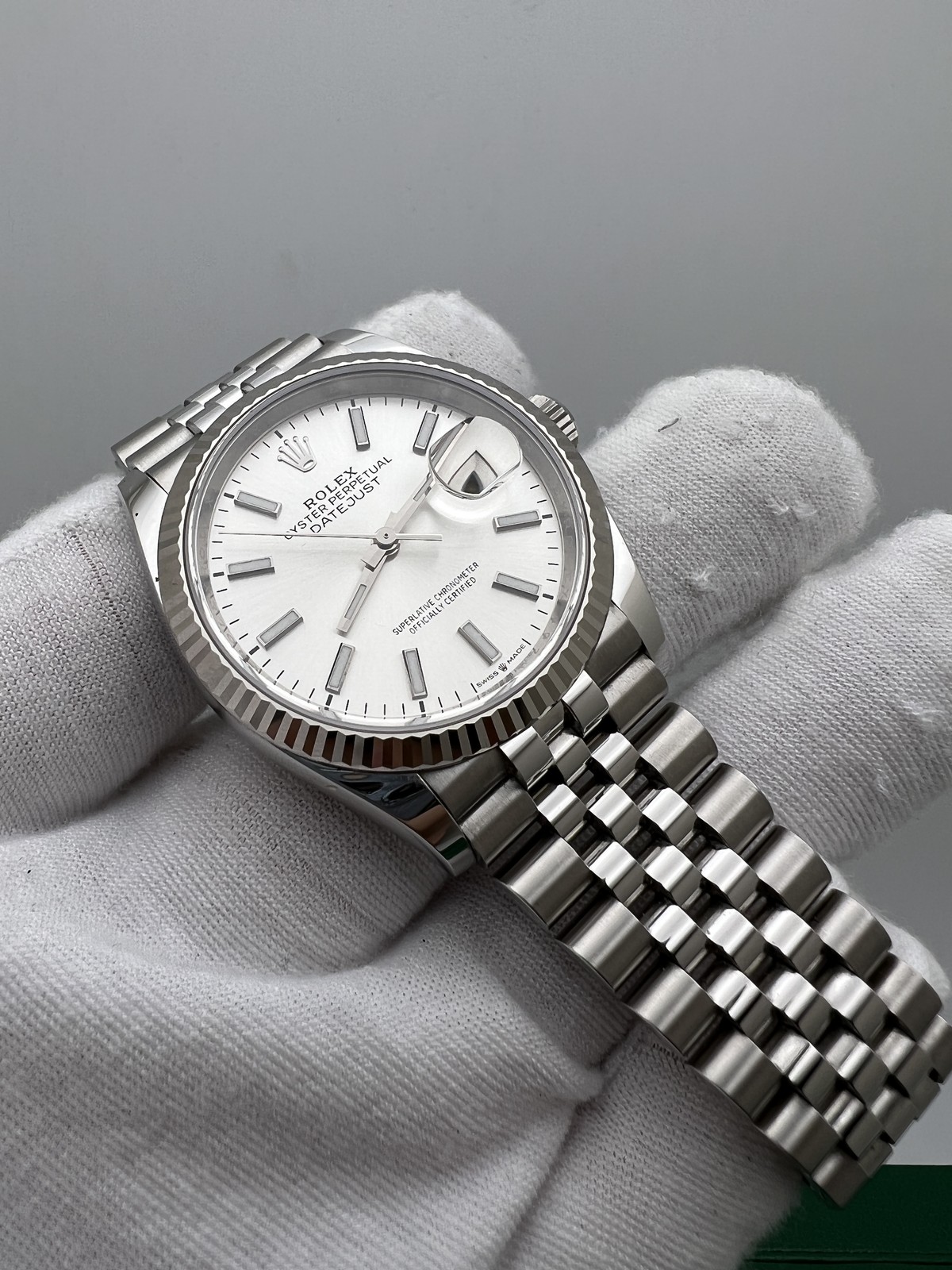 Rolex Datejust 36mm 126234 Silver Dial 18K Fluted Jubilee Steel Watch Box Papers
