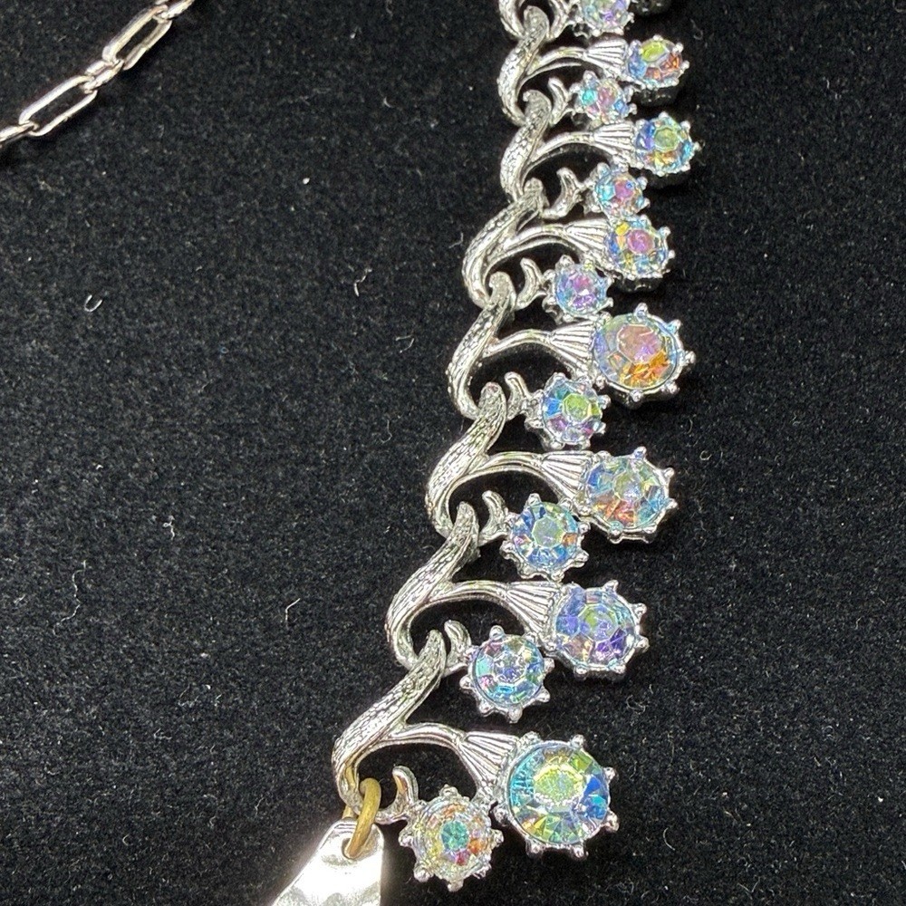 Adorned Crown Jewelry assemblage rhinestone filigree female image bib necklace