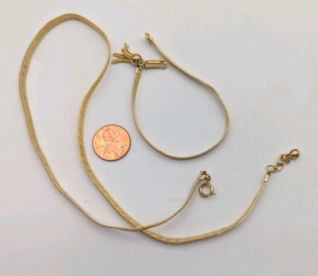 Vintage Greek Key Necklace & Bracelet Gold Tone Mesh