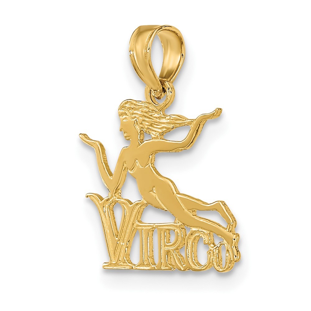 10K Yellow Gold VIRGO Zodiac Fancy Charm Pendant L-17.4mm, W-13.7mm
