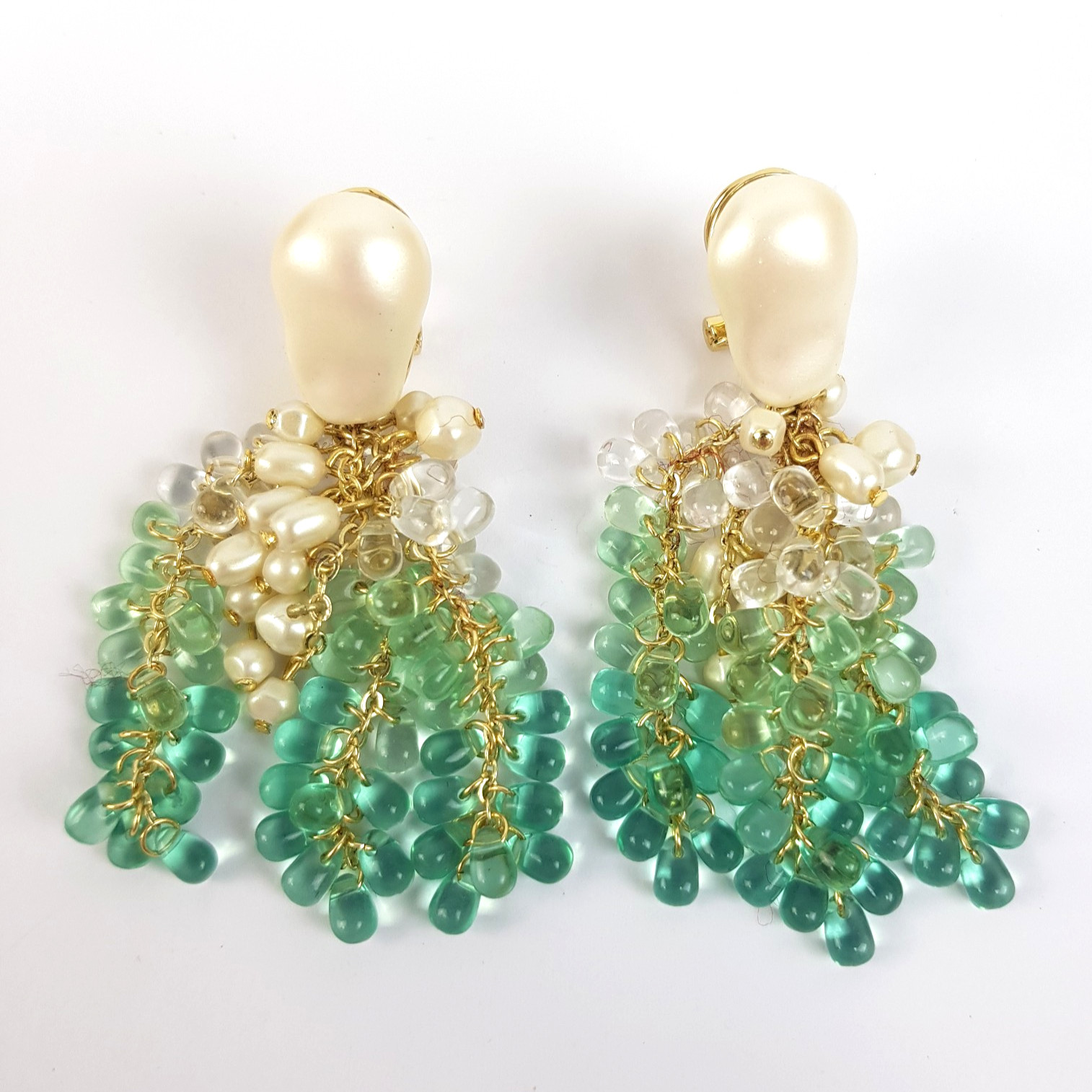 & Other Stories Waterfall Drop Earrings Sea Green Gradient Teardrop Beads