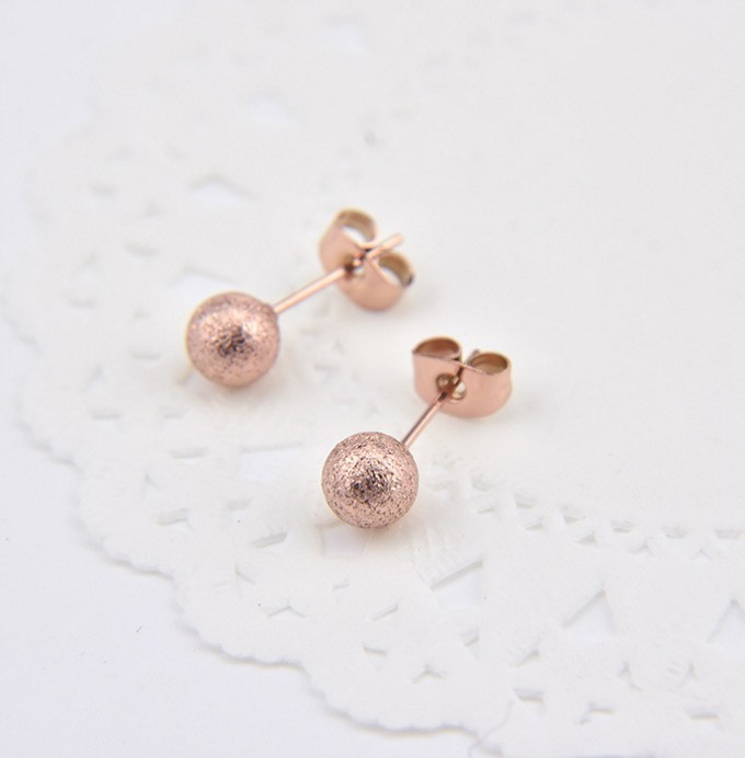 Round Sand Blast Polish Ball Rose gold Silver Stainless Steel Stud Earrings S15