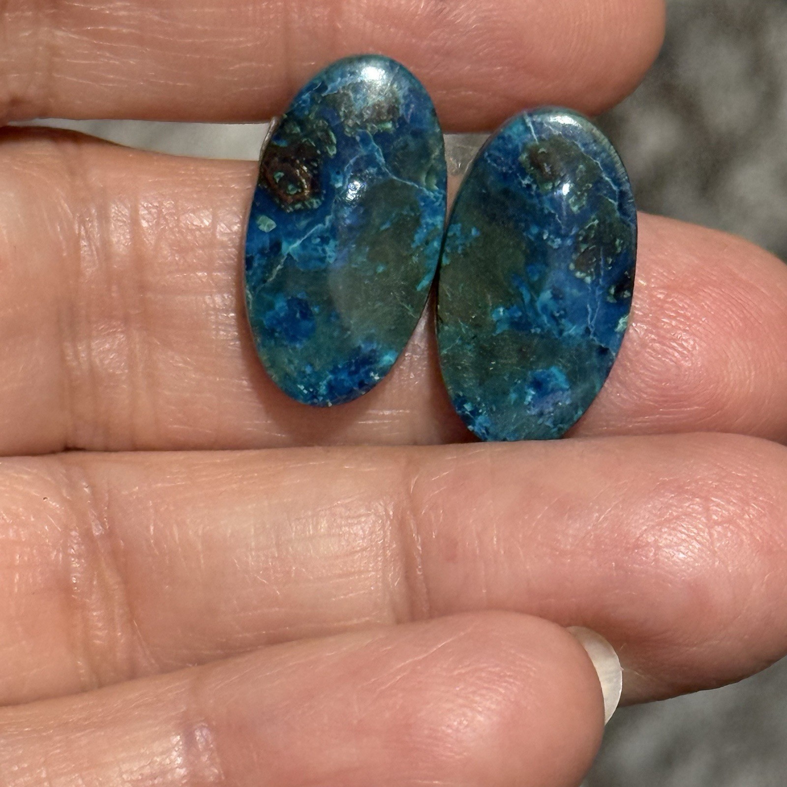 19.35ct 20.4×12.2×4.6mm Pair Of Rare Green Blue Shattuckite Oval Cabochons Gems