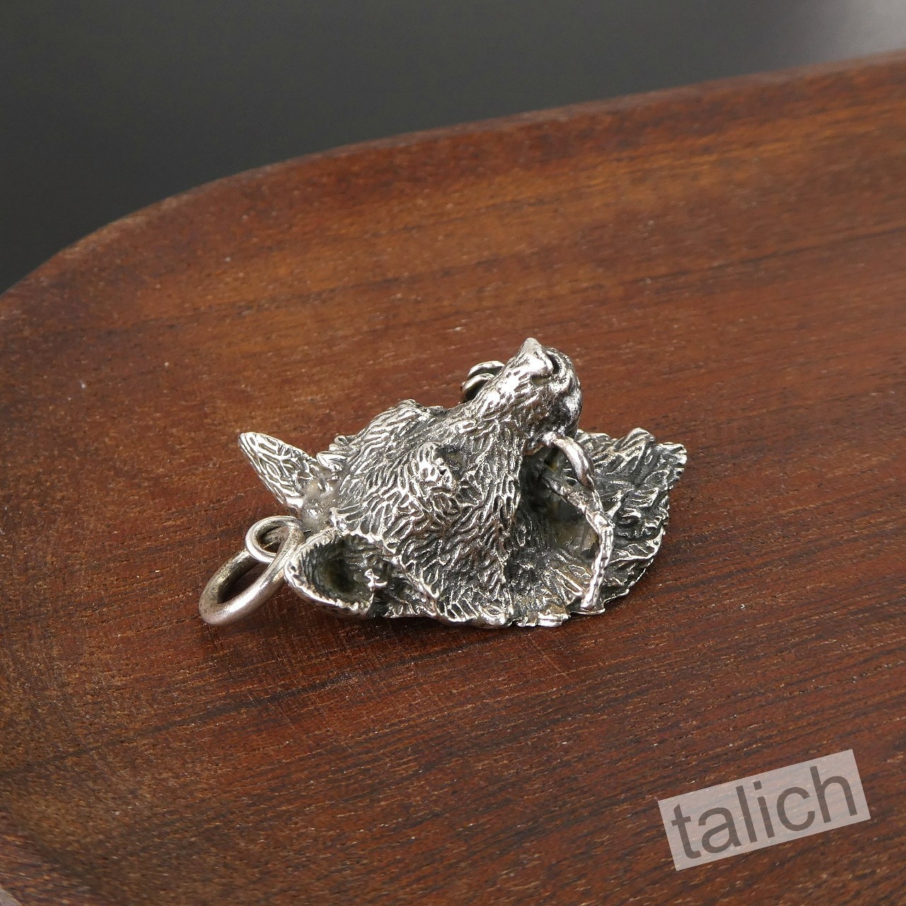 Solid 925 Sterling Silver 3D Wolf Head with Rose Flower Unisex Biker Pendant