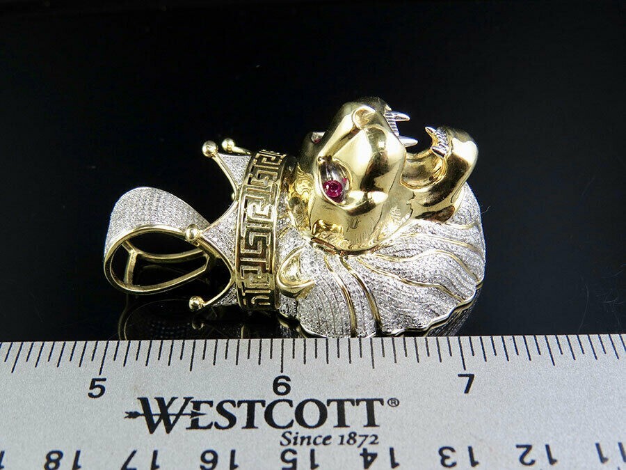 Mens Hip Hop Jewelry 14K Gold Plated 1.20Ct Lab Created Diamond Lion Head Pendat