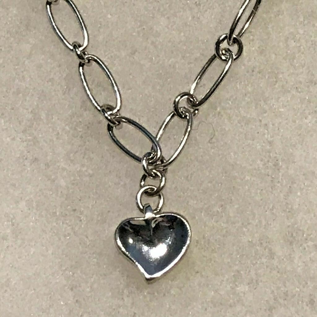 Sterling Silver Oval Link Ankle Bracelet with Heart Charm 10 In. – 8.9 Grams