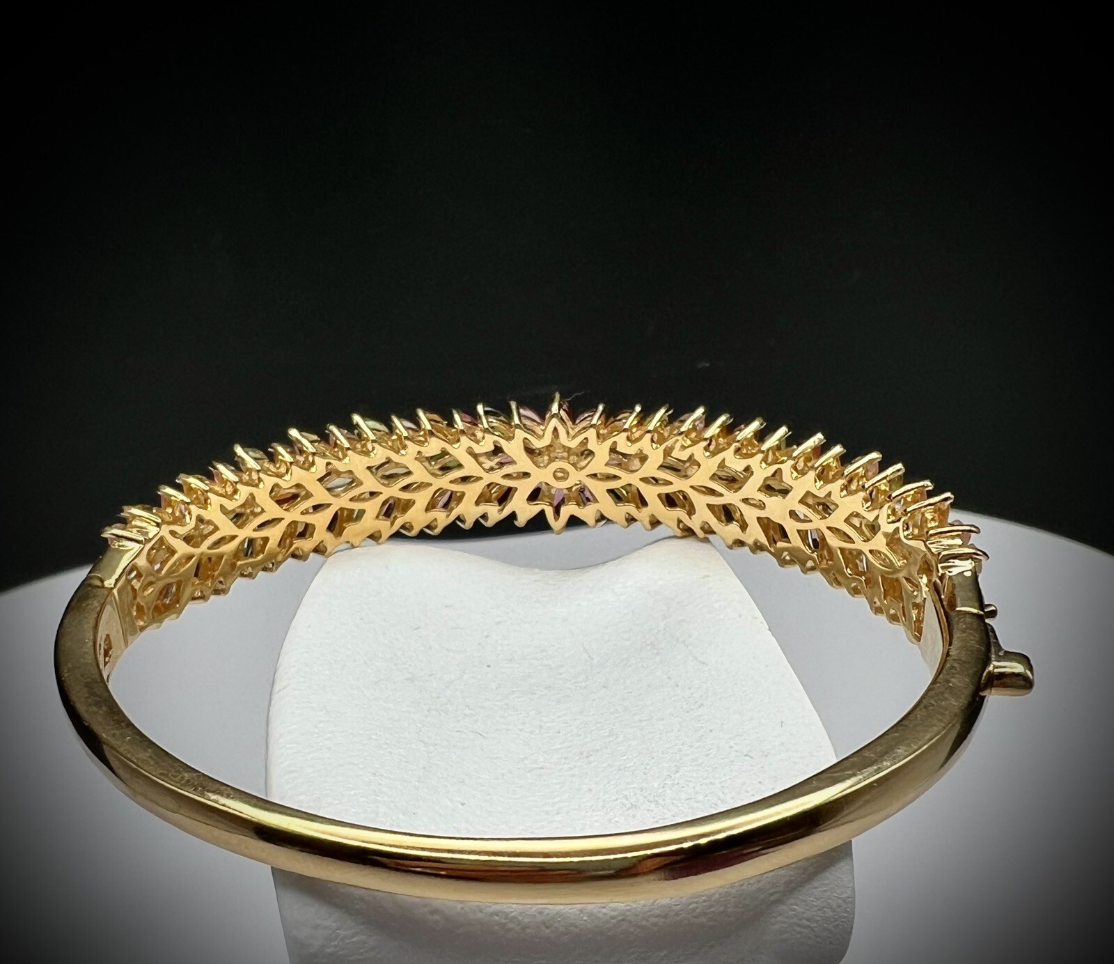 Multi-Tourmaline Bangle Bracelet in Yellow Gold Over Sterling Silver 6.50 In NEW