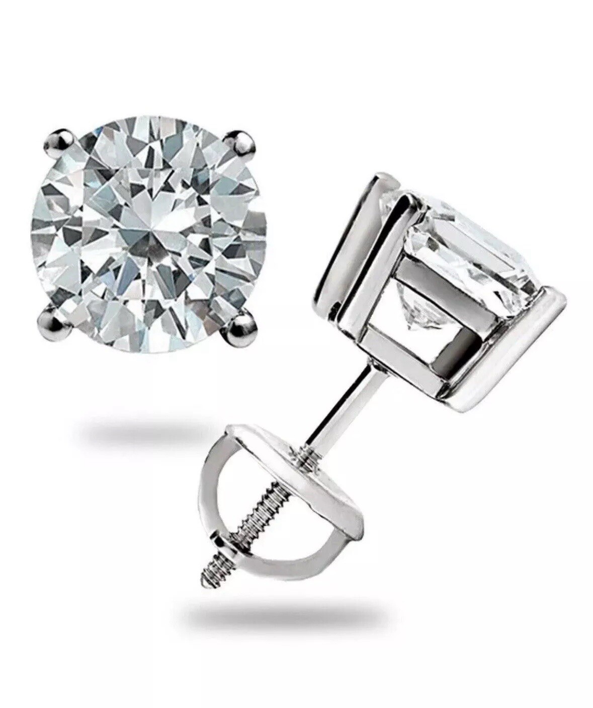 2 Ct Round Cut VVS1/ D Lab Created Shiny Stud Earrings 14K White Gold 7mm Gift
