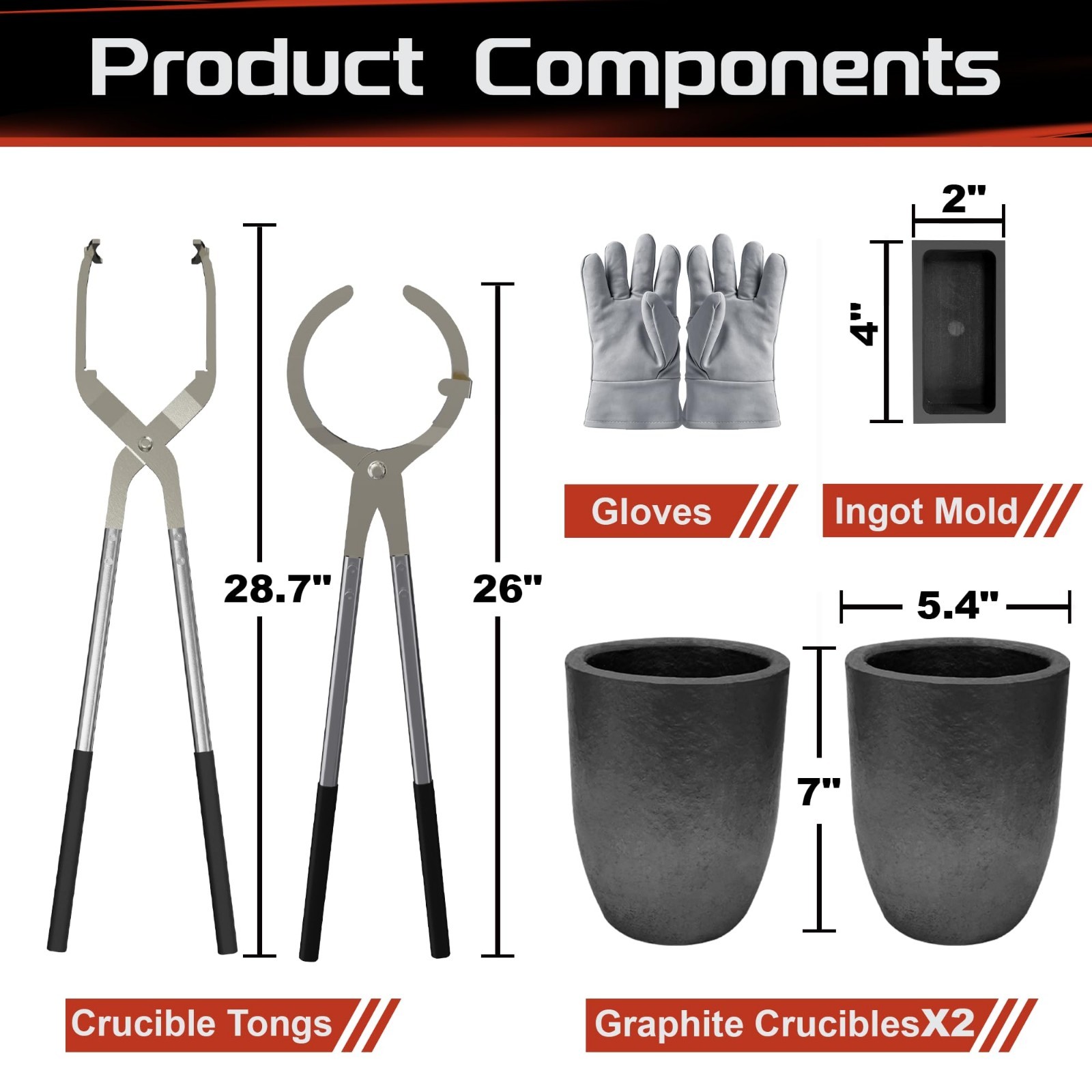 10-12kg Crucible Tongs Set with 2 Graphite Crucibles, Ingot Mold & Gloves for Me