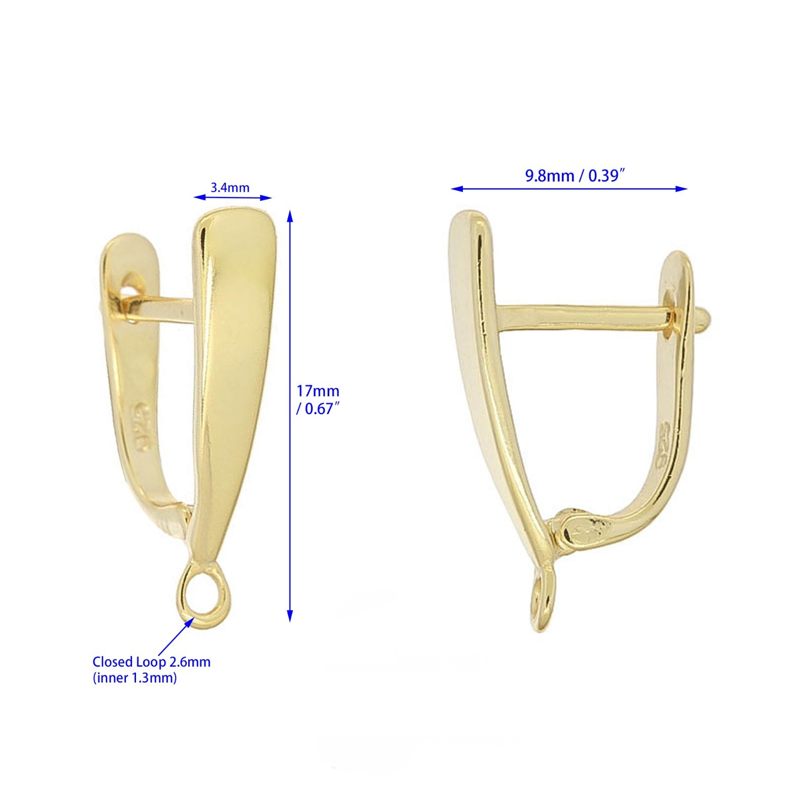 14kt Gold Plated Sterling Silver Leverback Lever Back Earring Hook #97807