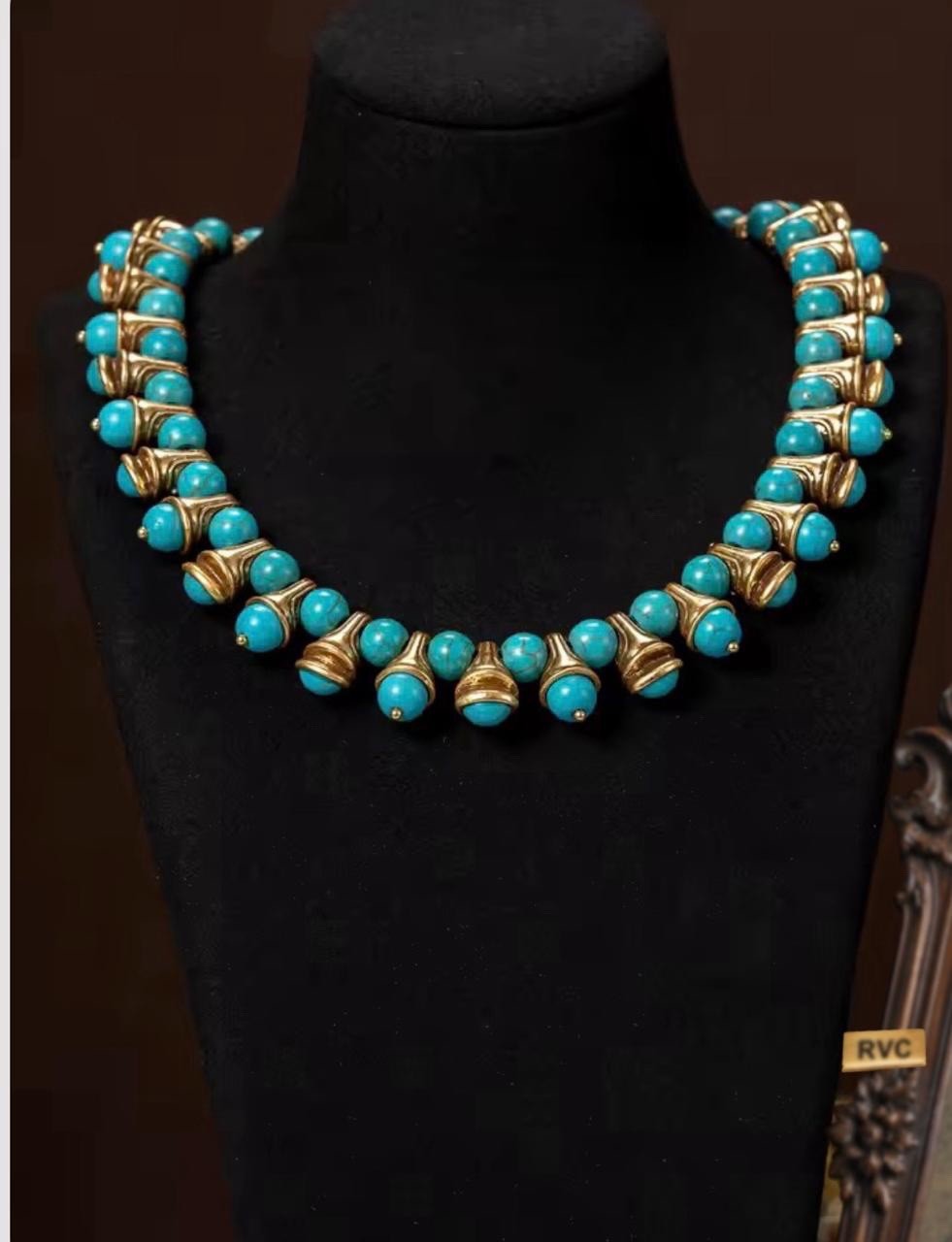 Victorian Style Vintage Revival Gothic Medieval Turquoise Beads Necklace