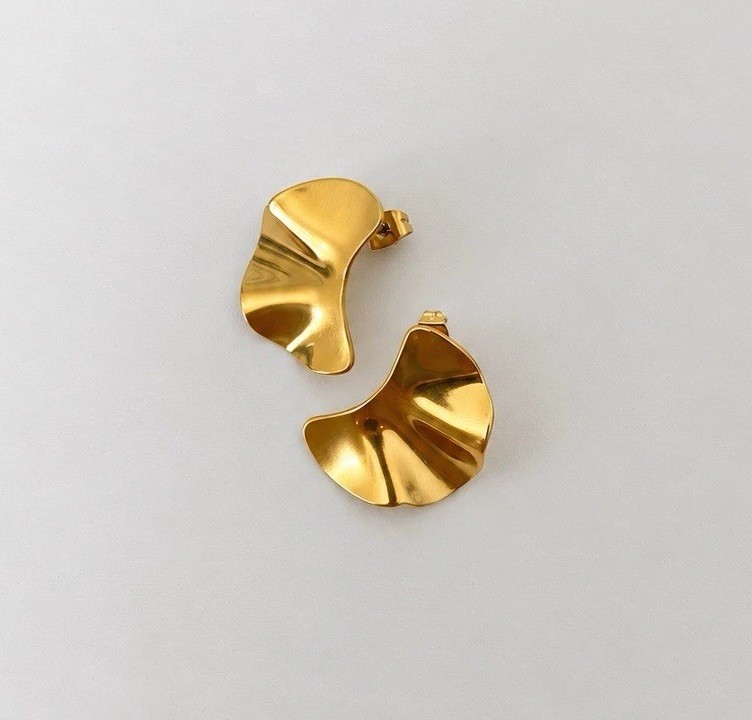 18K Gold Plated Stainless Steel Sculptural Half Flower Stud Earrings