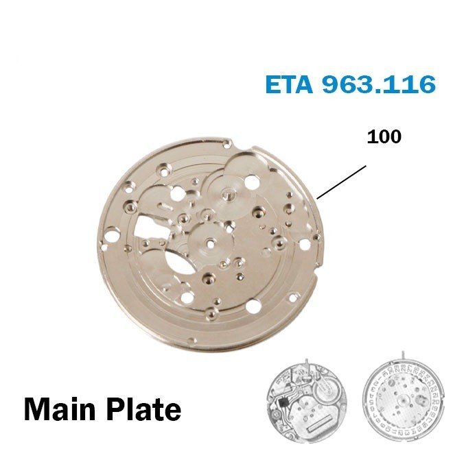 ETA 963.116 Part No. 100 Main Plate Genuine Swiss Movement Replacement Part