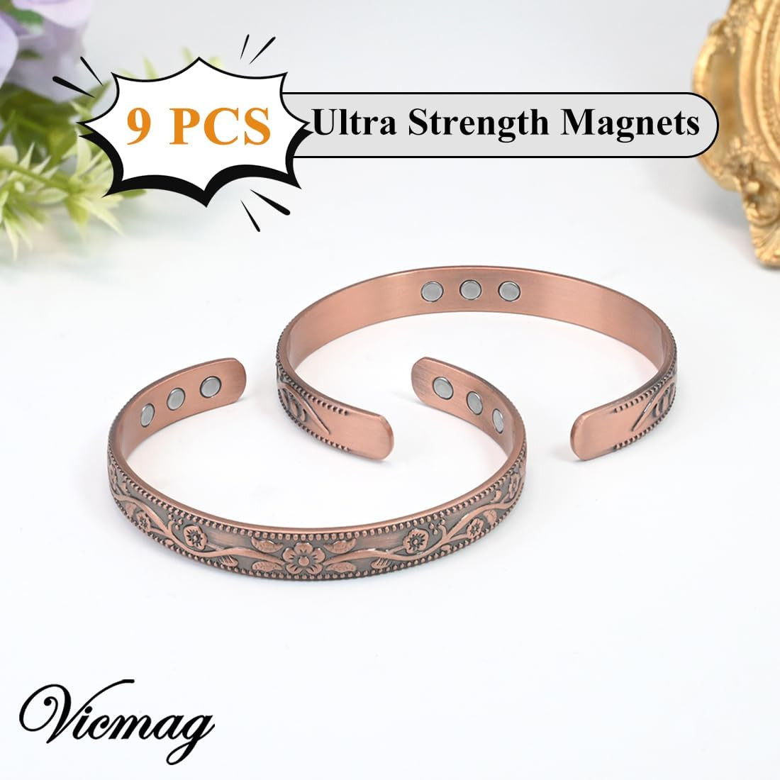 Copper Magnetic Bracelet & Ring Set for Women 99.9% Pure Copper, Strong Magnets