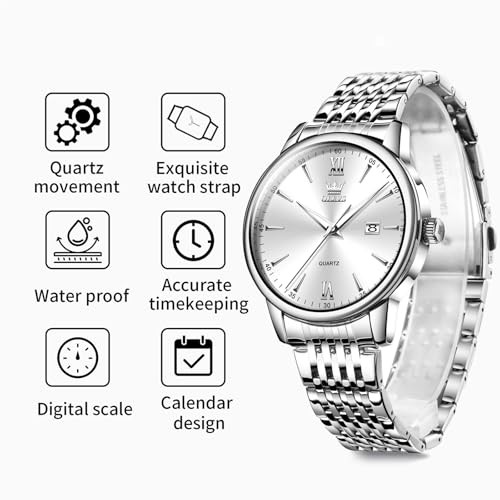 Mens Silver Watches Classic Luxury Waterproof Watch for Men Silver-G5009