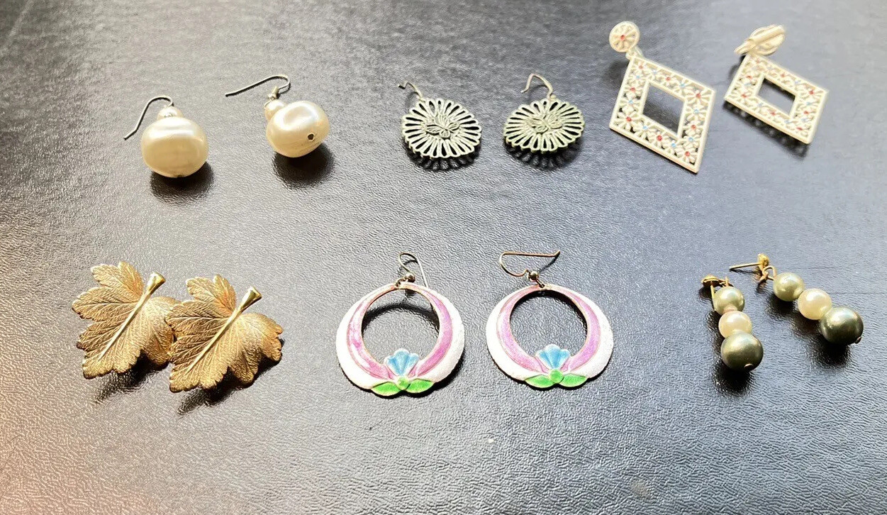 F782D~ Lot of 6 Pair of Vintage Earrings Pieced Clip Giovanni Faux Pearl