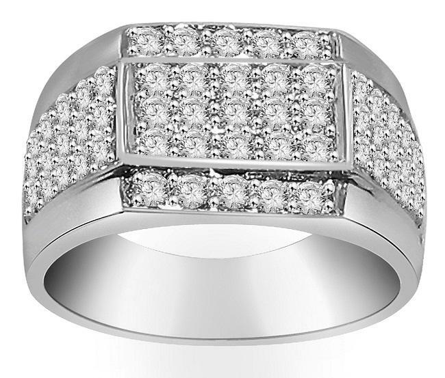 Round Diamond VVS1 F 1.40 Carat Mens Engagement Ring White Gold Pave Set 11.40MM