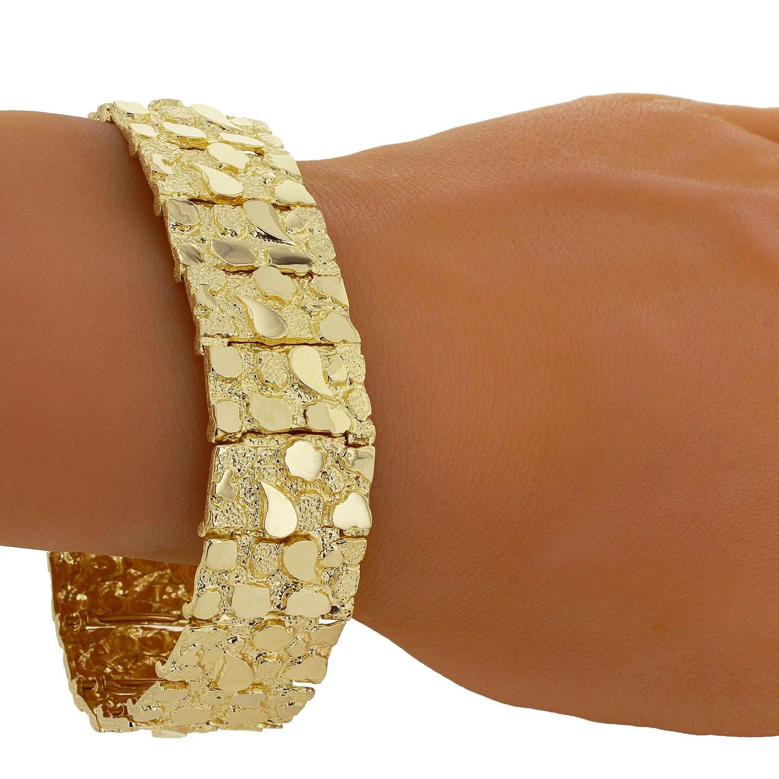 14k Yellow Gold Solid Nugget Bracelet 7″-9″ 4mm to 25mm Adjustable