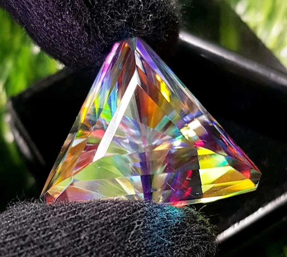 Certified Trillion Cut 102 Ct Natural Rainbow Color Mystic Topaz Loose Gemstone