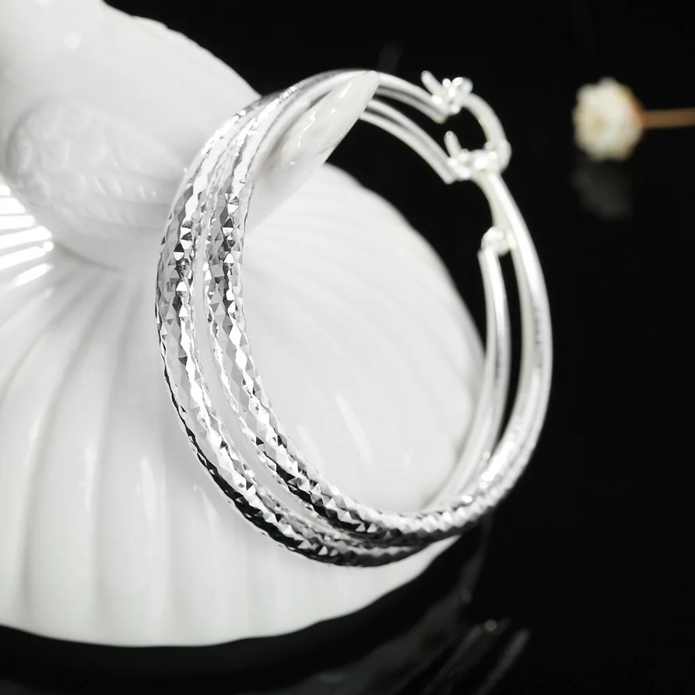 925 Sterling Silver 5cm Circle Hoop Earrings Women Fashion Wedding Gift