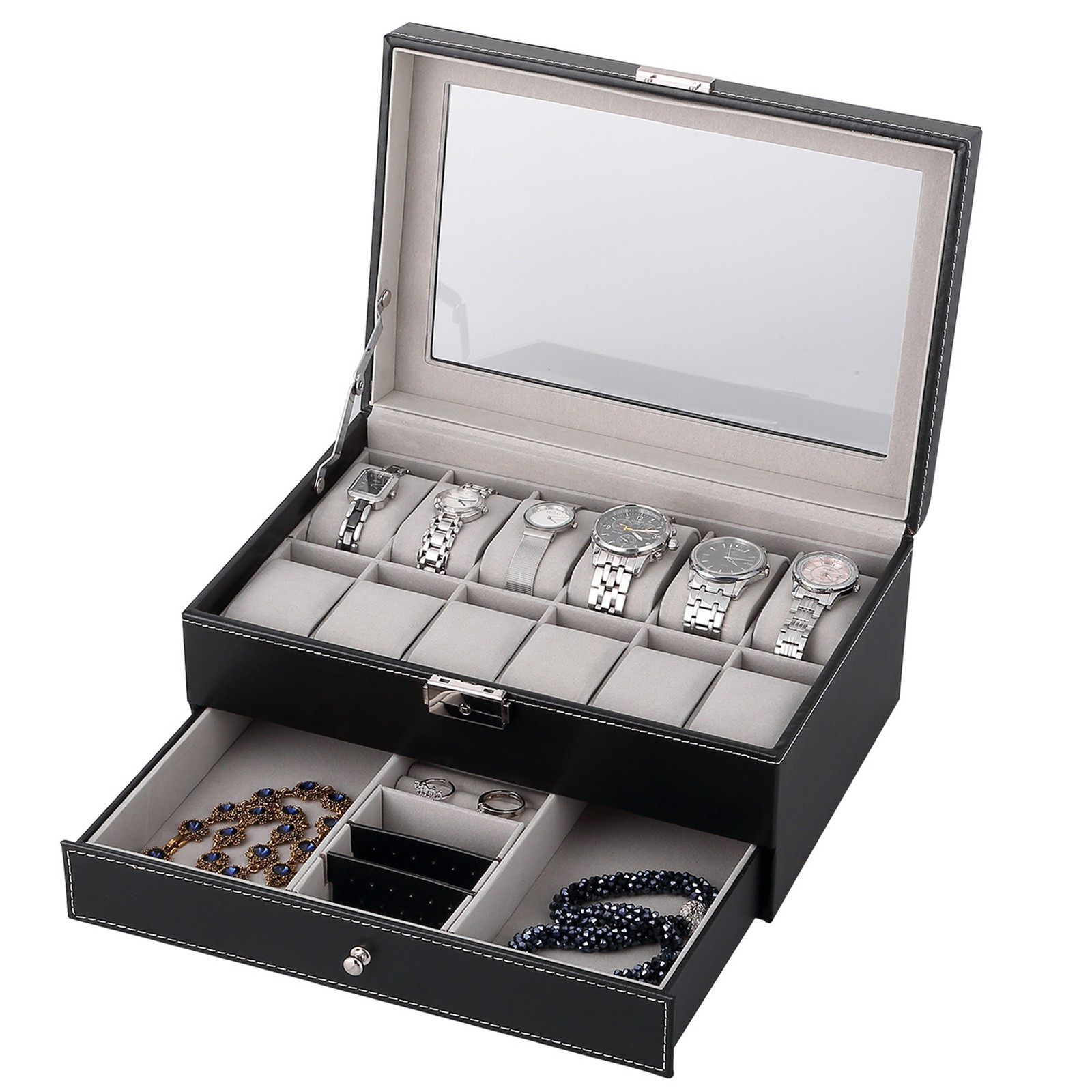 3/6/8/10/12/20/24 Slot PU Leather Watch Box Organizer Jewelry Display Storage