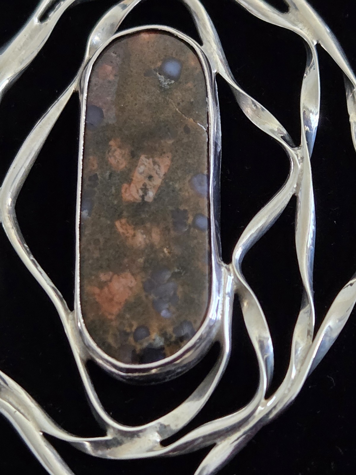 Contemporary Modern Abstract Sterling Silver Pendant Natural Stone #010JN26