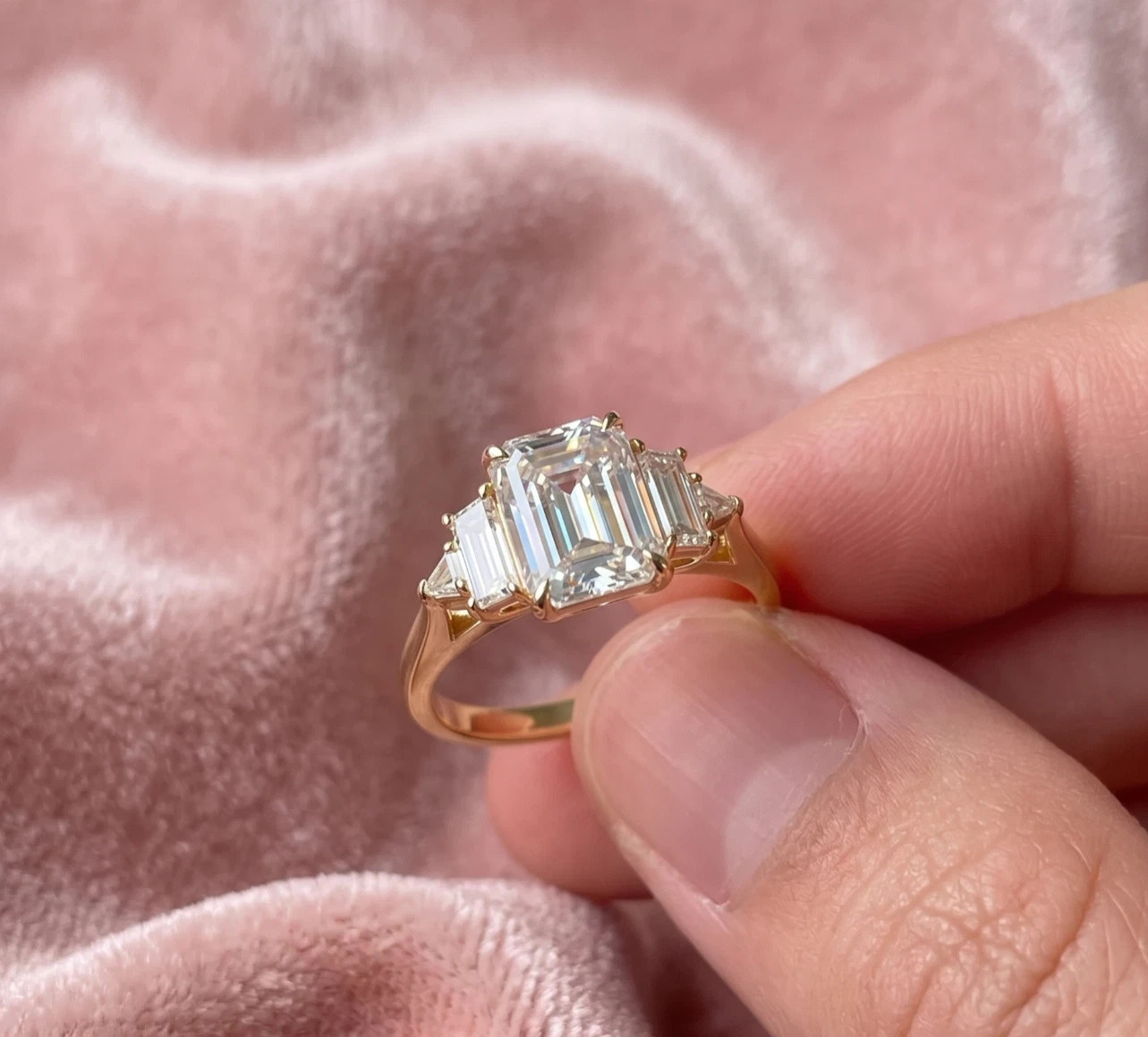 1.60 Ct Emerald Cut Lab Created Diamond Five Stone Ring 14K Yellow Gold Plated