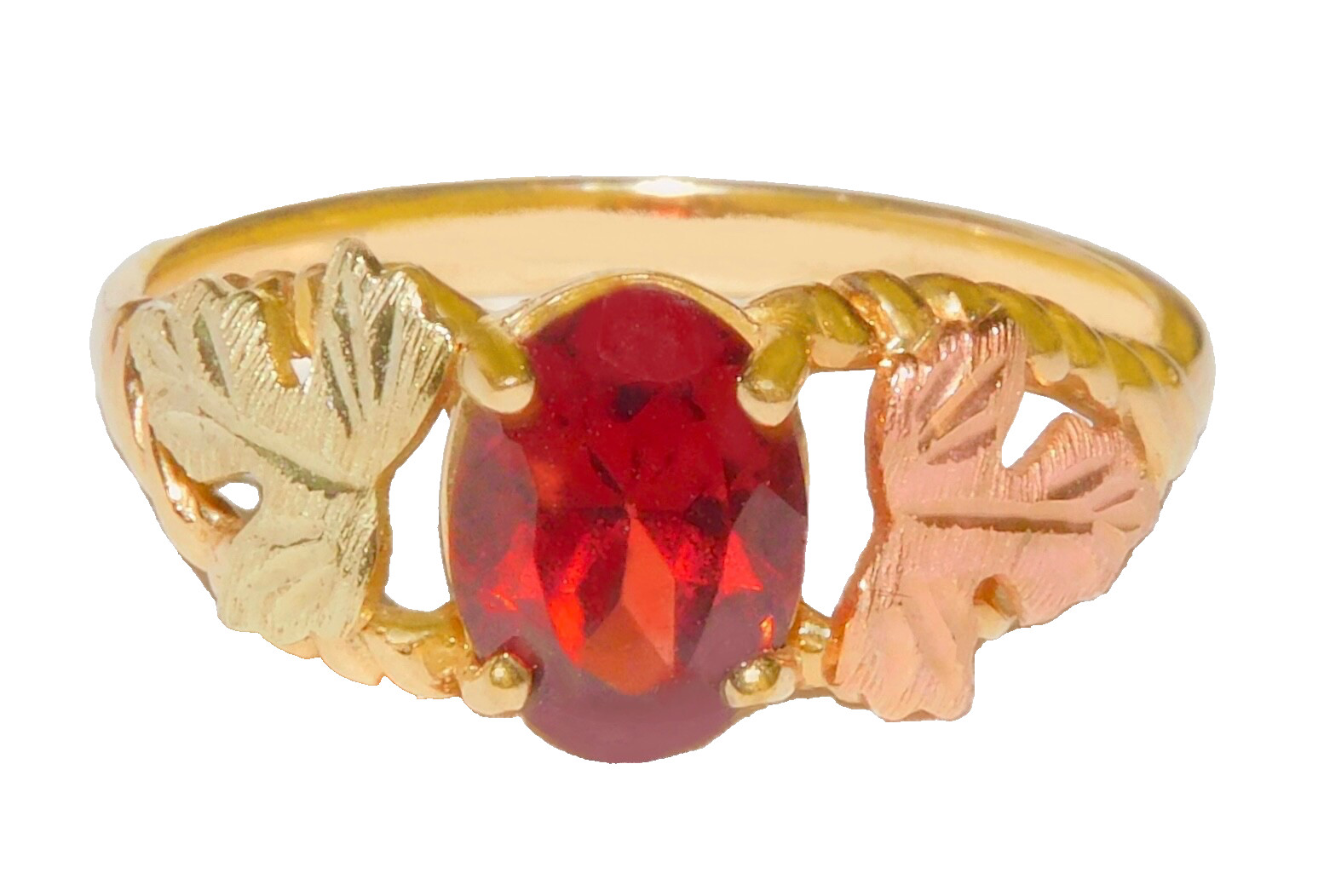 Black Hills Gold 10k Garnet Leaves Ring Size 8