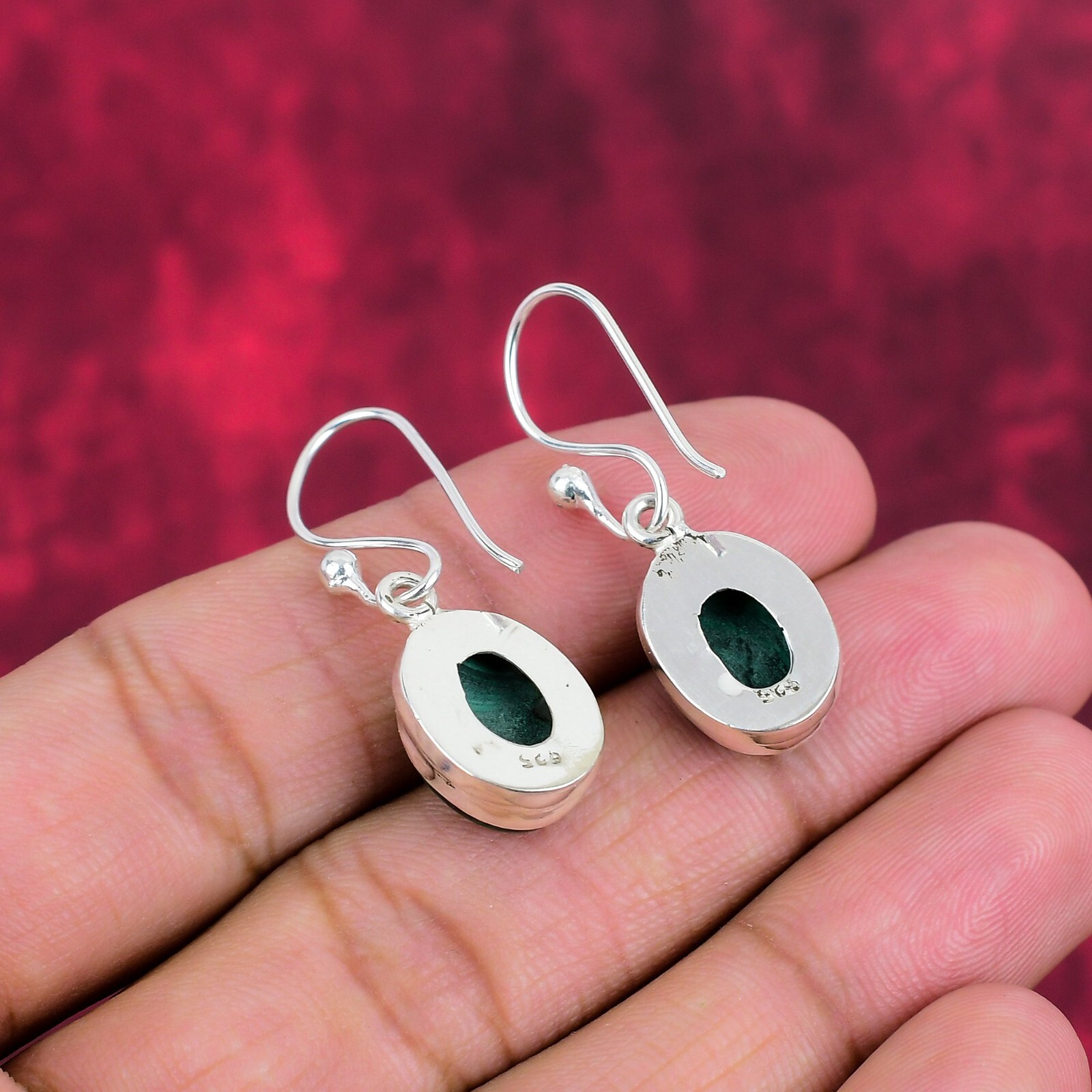 Beautiful Malachite Gemstone Handmade 925 Sterling Silver Earrings Jewelry