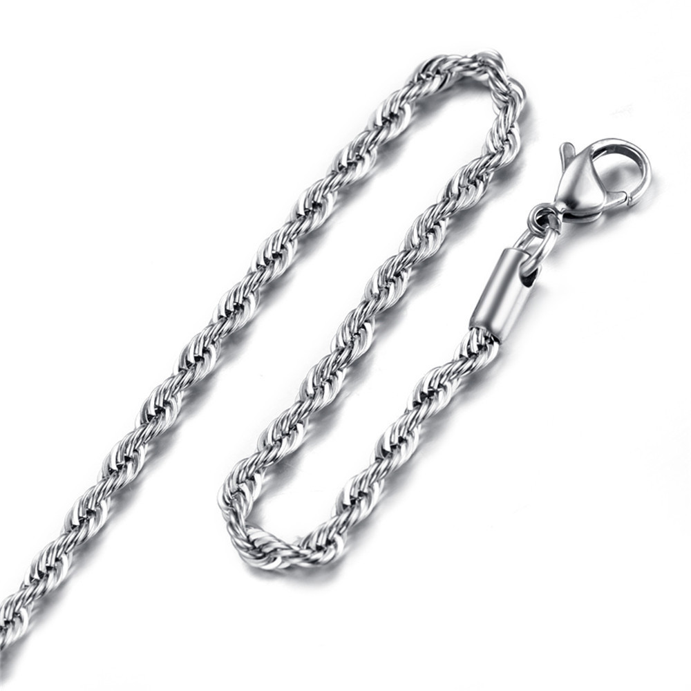 5pcs/lot 2.4/3/4mm Stainless Steel Twisted Rope Chain Necklace for Men Women