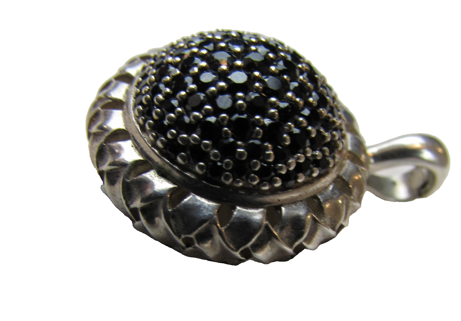 Slane & Slane Black Saphire Cluster Enhancer Pendant 925 silver Basket Weave