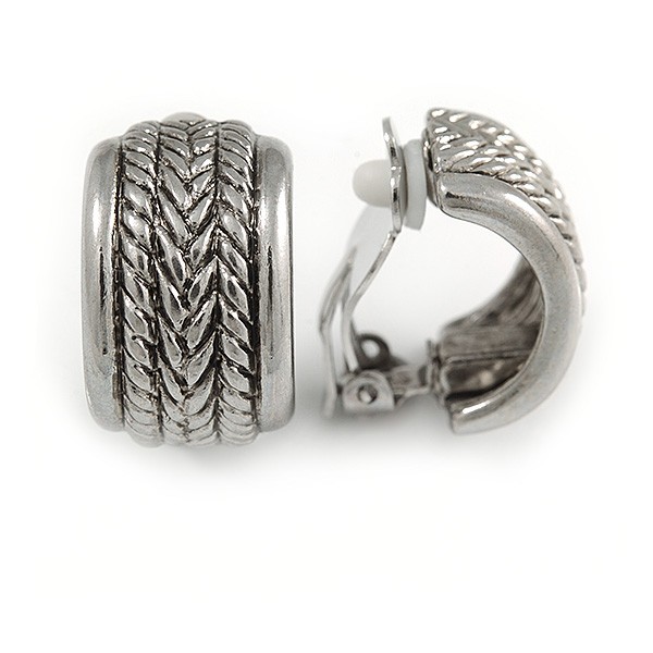 C Shape Pattern Clip On Earrings In Silver Tone – 25mm L