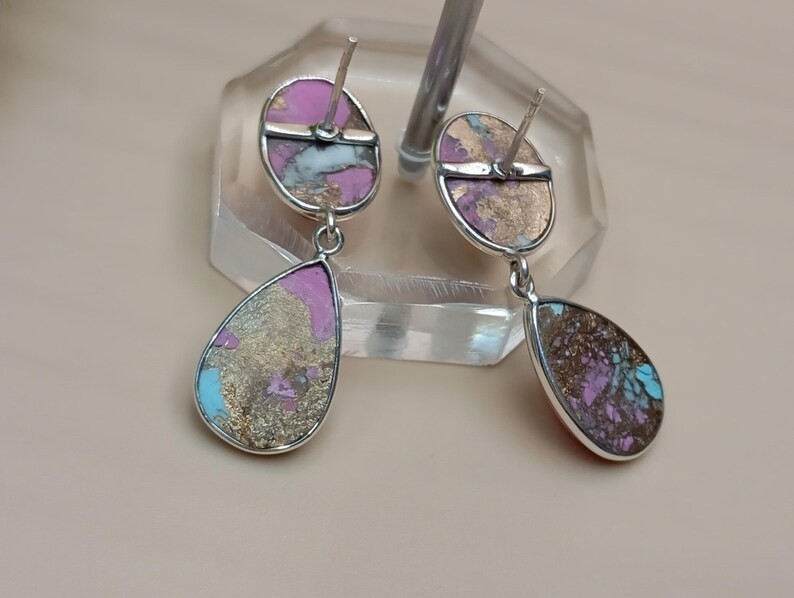 Sterling Silver Pink Oyster Turquoise Stud Earrings – Round Cut Valentine’s Day