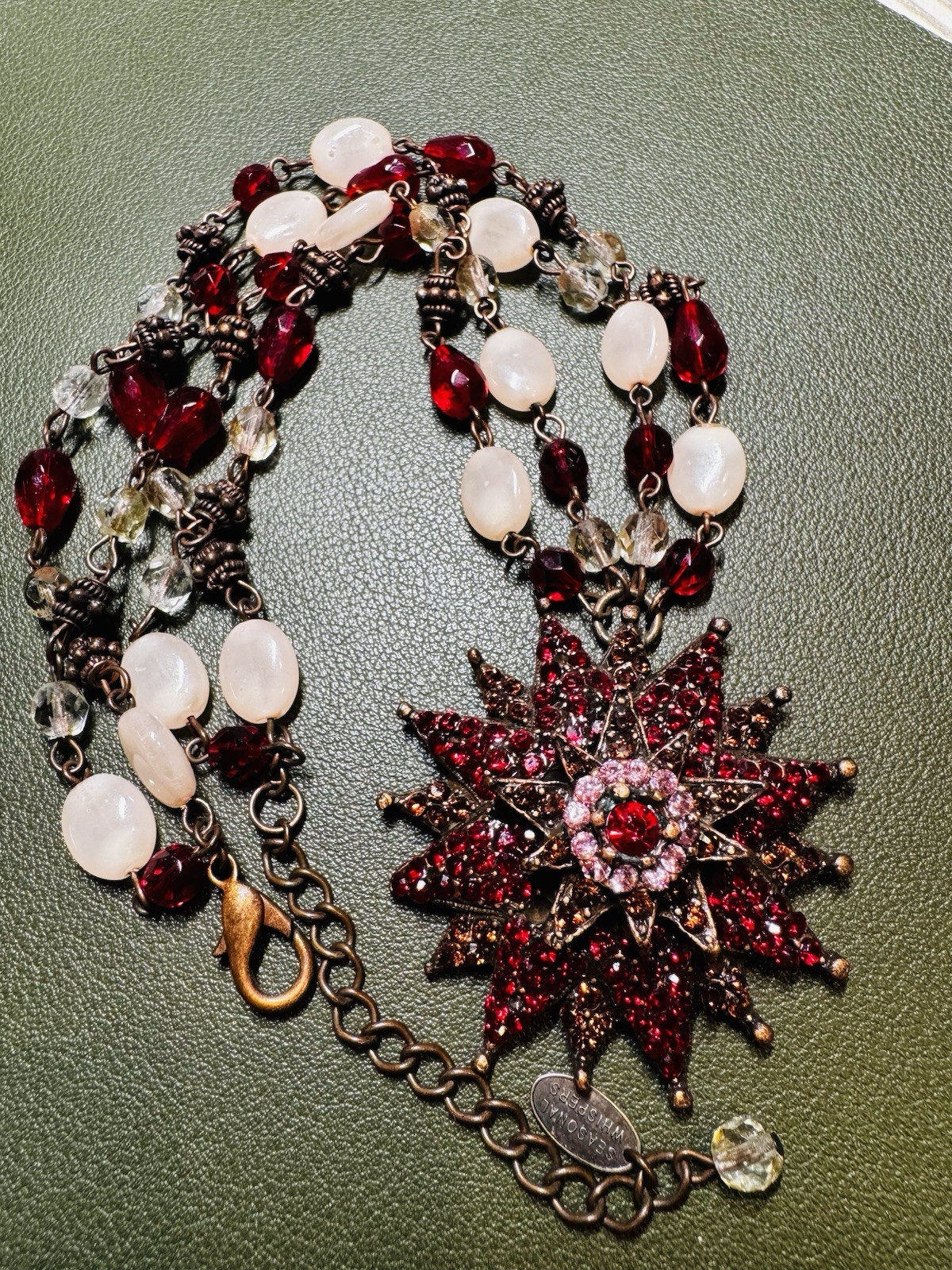 Vintage Seasonal Whispers Pink Red Crystal Flower Statement Necklace 19inch