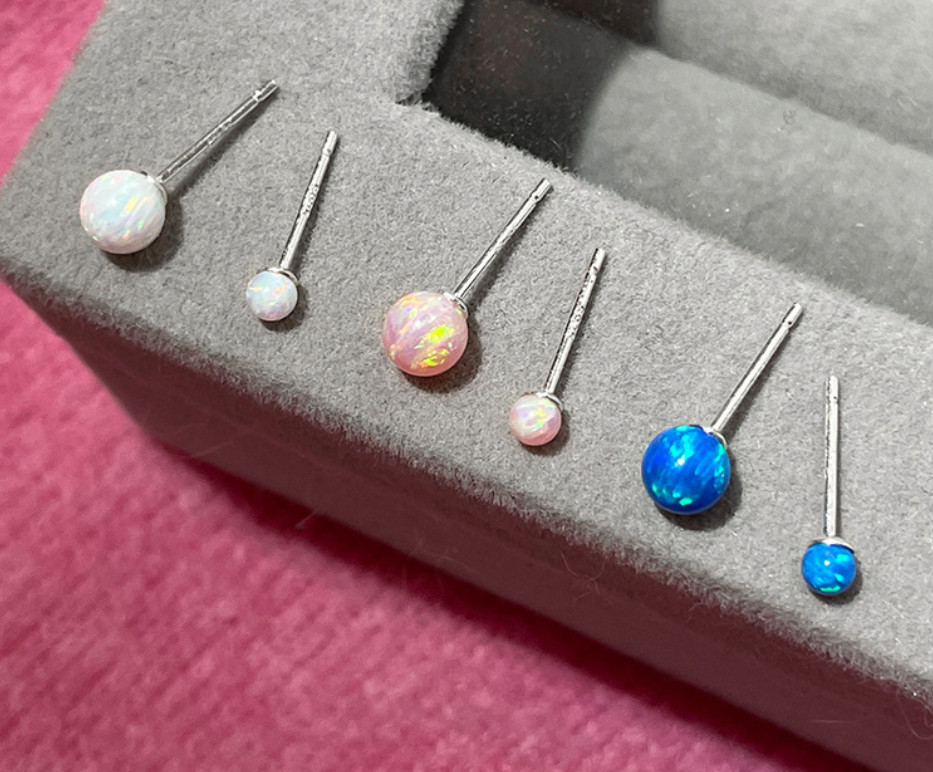 Sterling Silver 3mm/5mm Blue Pink White Opal Solitaire Stud Post Earrings PE4