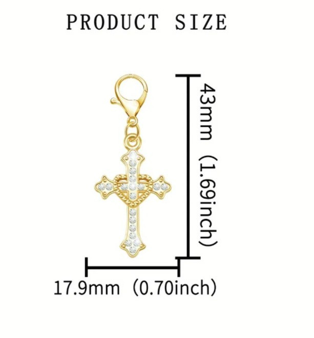 Diamante Love Heart Cross Clip On Dangle Charm for Bag Purse Zip Bracelet