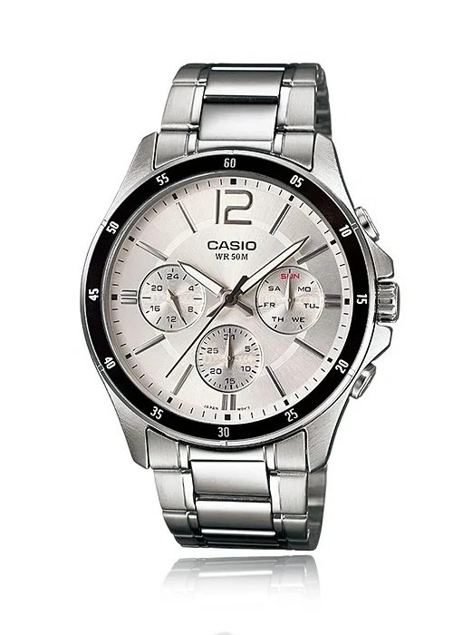 Casio MTP-1374D-7A Men’s White Dial Stainless Steel Day Date Watch New