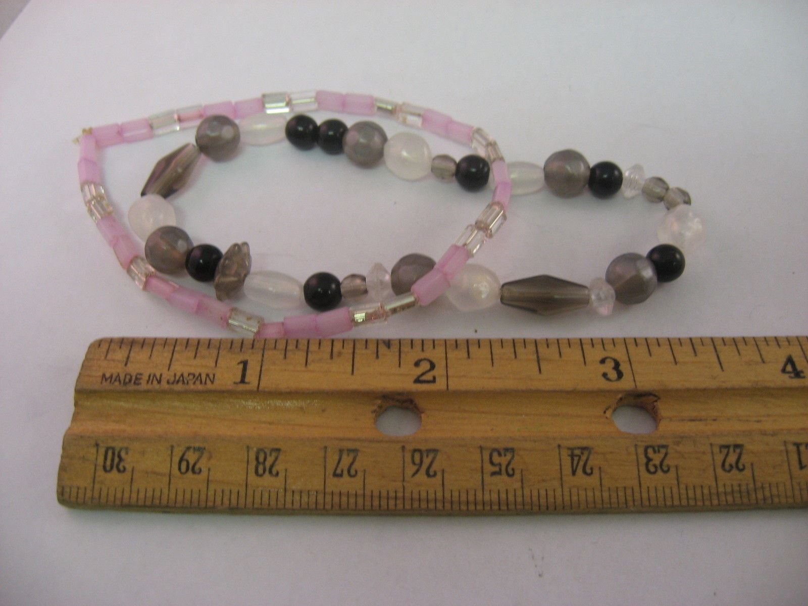 Lot of 2 Beaded Stretch Bracelets Pink Glass & Black Gray White Stone Boho Style