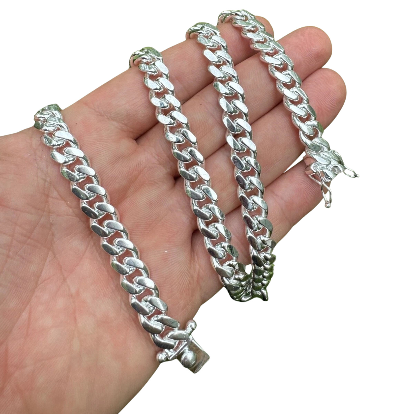 Real Miami Cuban Link Chain Or Bracelet Solid 925 Sterling Silver Box Lock ITALY