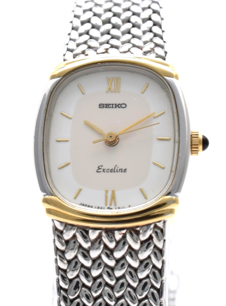 【 Exc+5 】 SEIKO Exceline 1221-5890 21mm Quartz Vintage White Dial Oval Watch