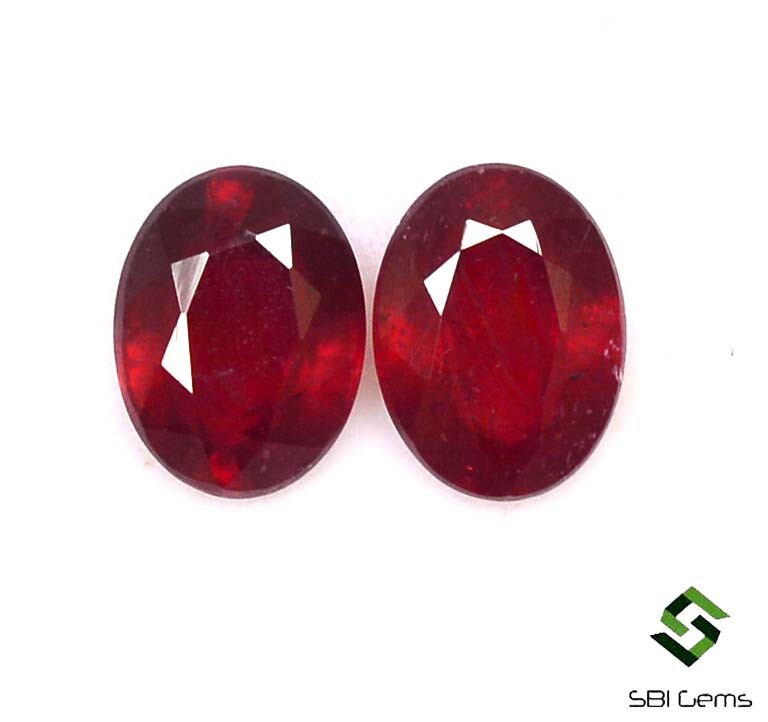 3.91 CTS Natural Ruby Oval Cut Pair 8×6 mm Deep Red Colour Loose Gemstones GF