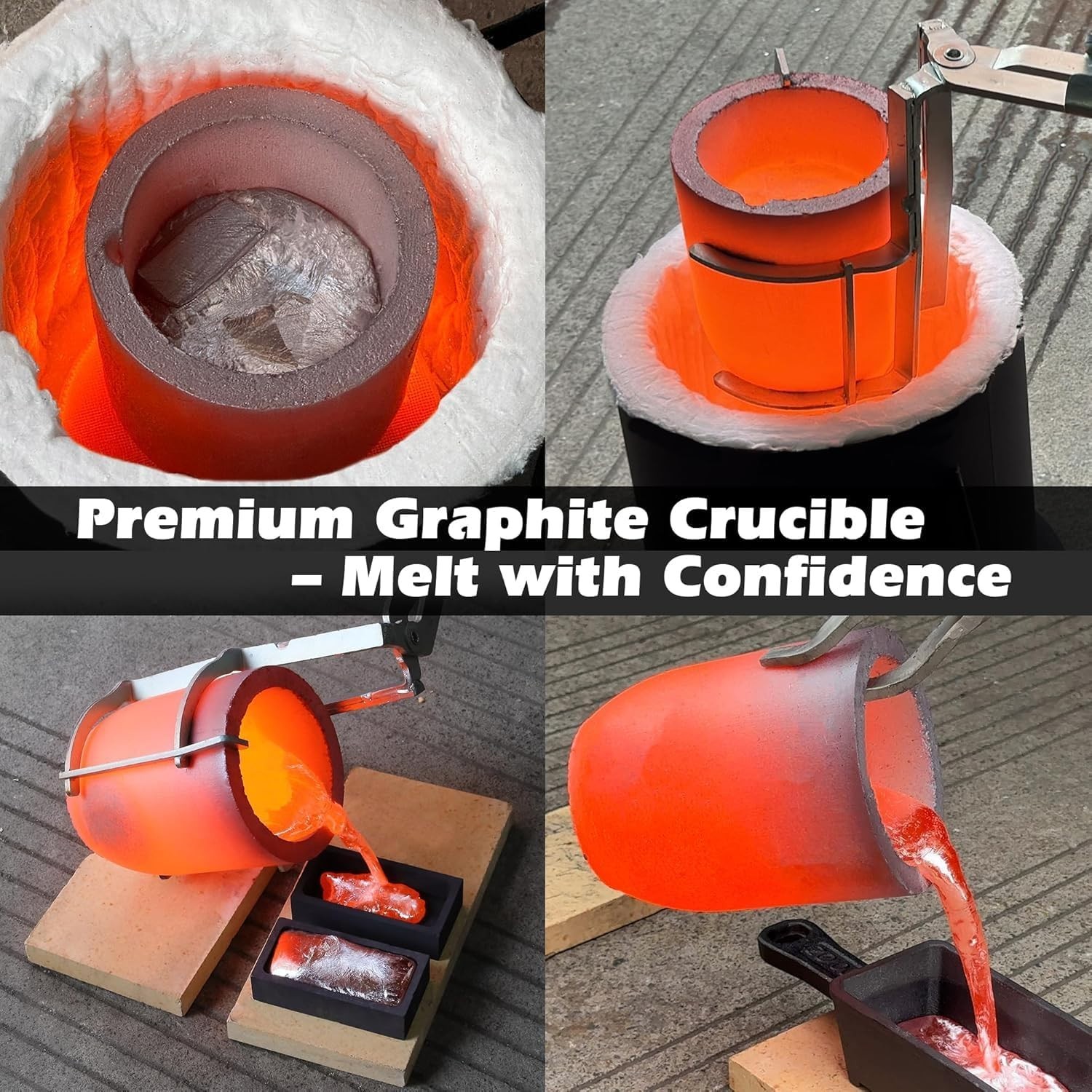 6kg Crucible Tongs Set for Melting & Tong Tong w/ Spouted Graphite Crucible, Ing