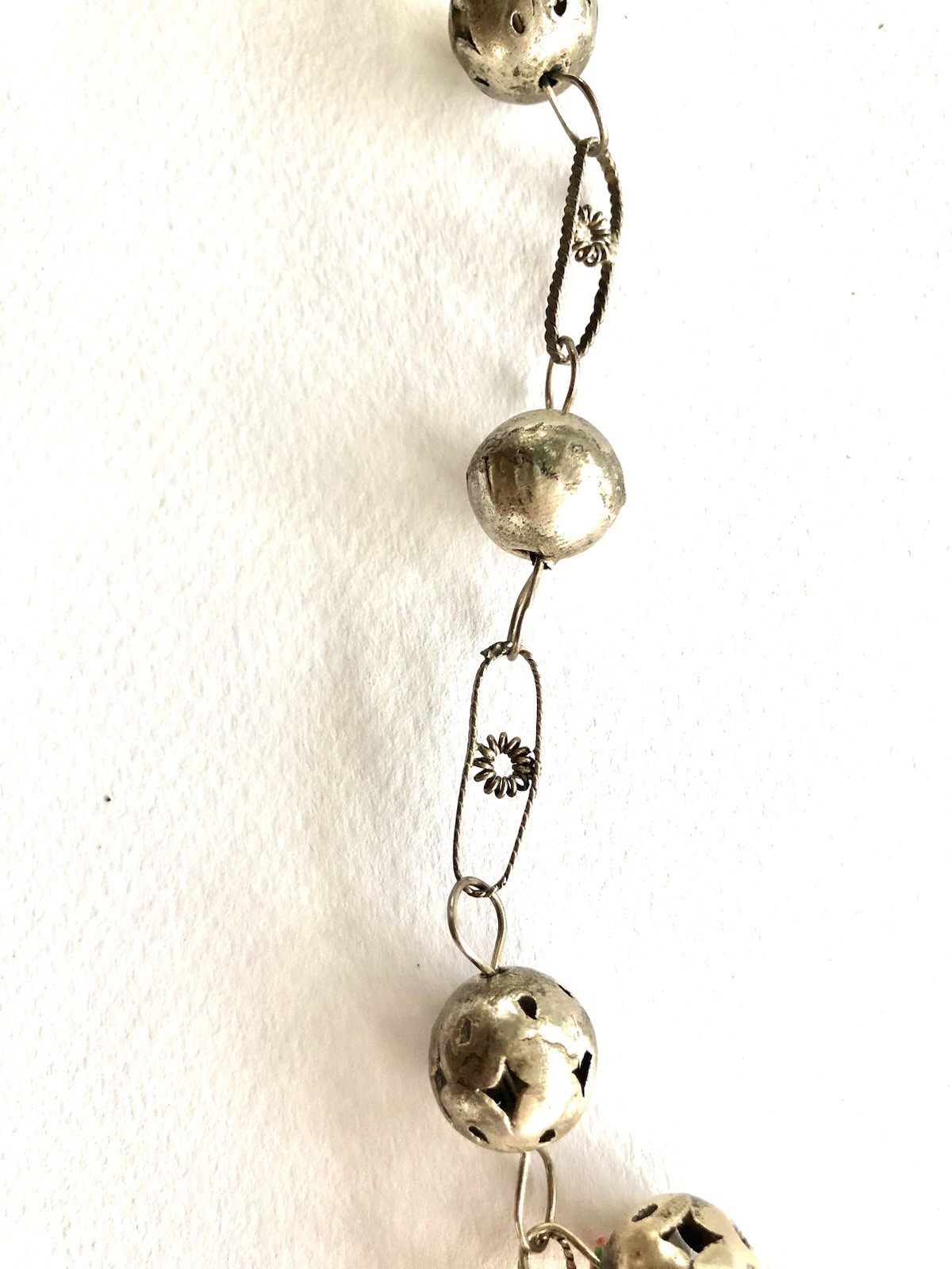 Silver And Wood Garden Charm Necklace Approx 30 Inches Long.