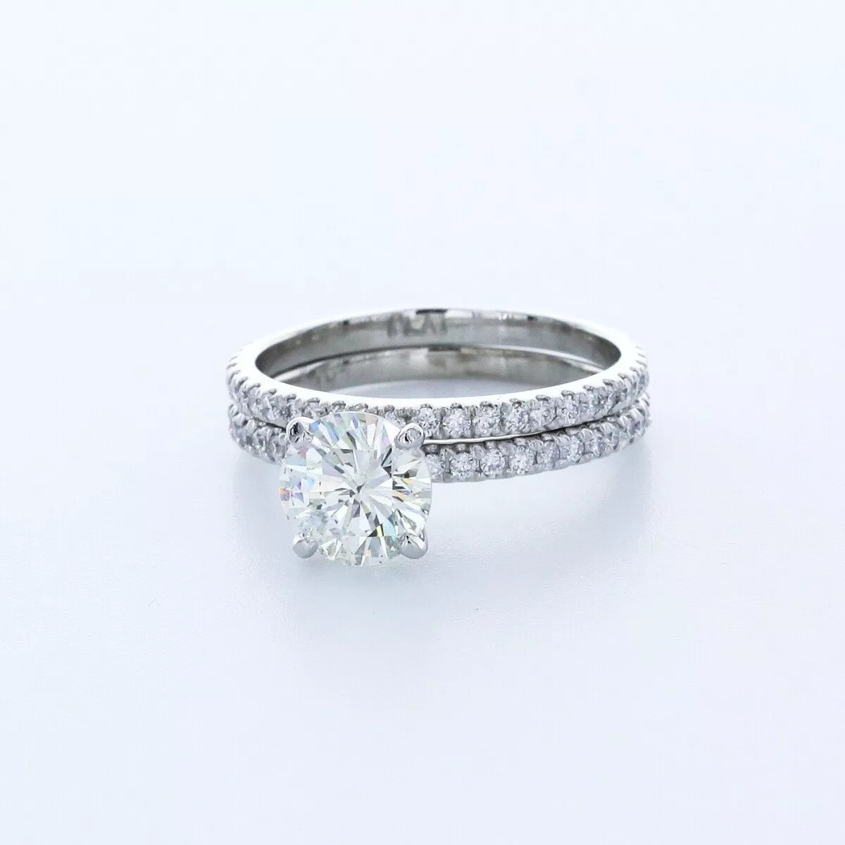 Engagement Ring Set Platinum Petite 2.15 Carat Round Lab-Grown Diamond H VS2