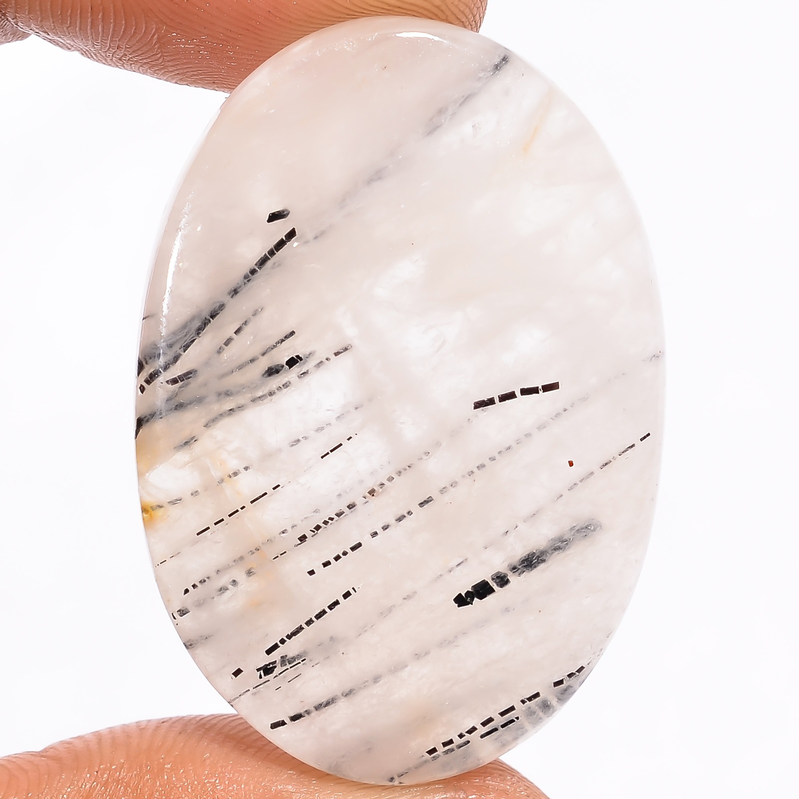 Natural Black Rutile Quartz Oval Shape Cabochon Gemstone 48 Ct 39X27X5mm A-17238