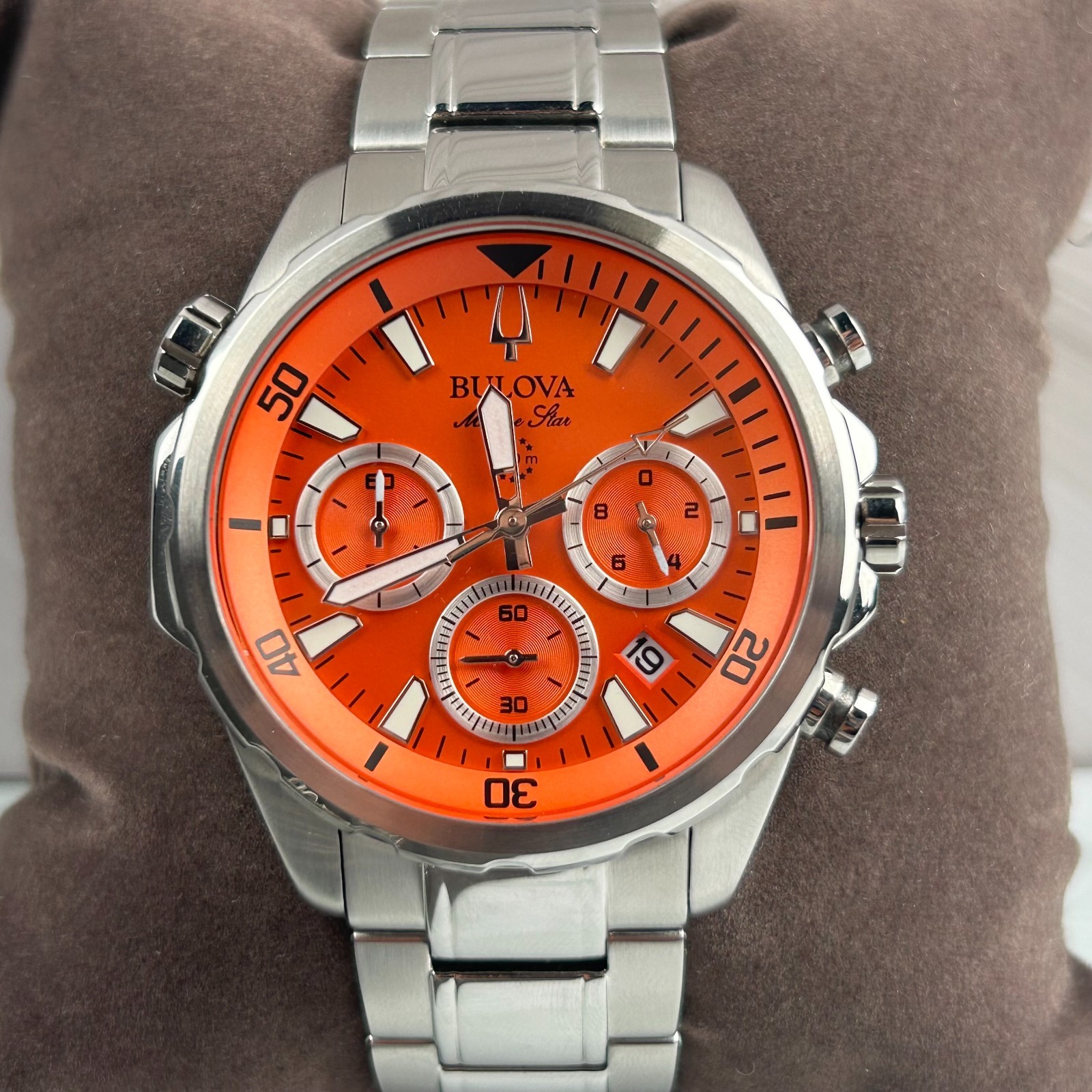 Bulova Marine Star 96B395 Orange Dial Men’s Chronograph Quartz Watch New 43MM