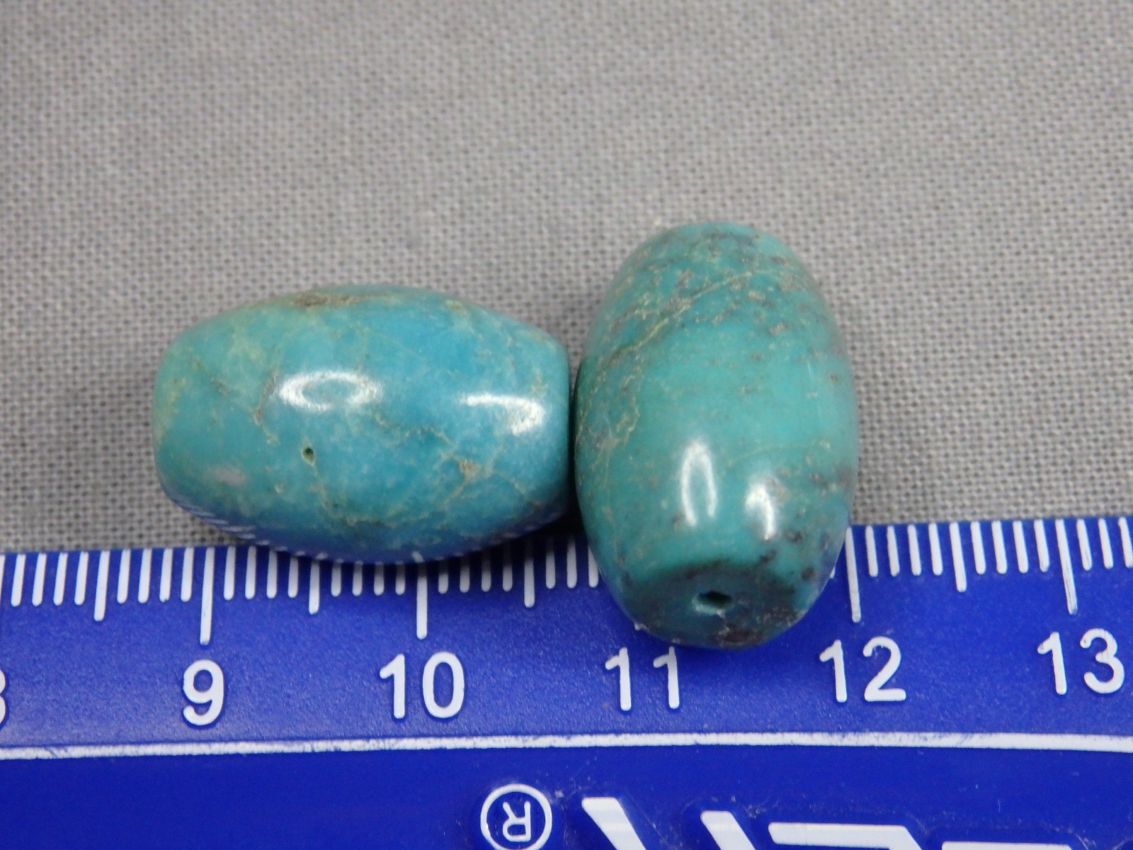 Lot of 2 CAMPITOS TURQUOISE 18x13mm Barrel BEADS 45cts Gemmy Smokey Blue #6