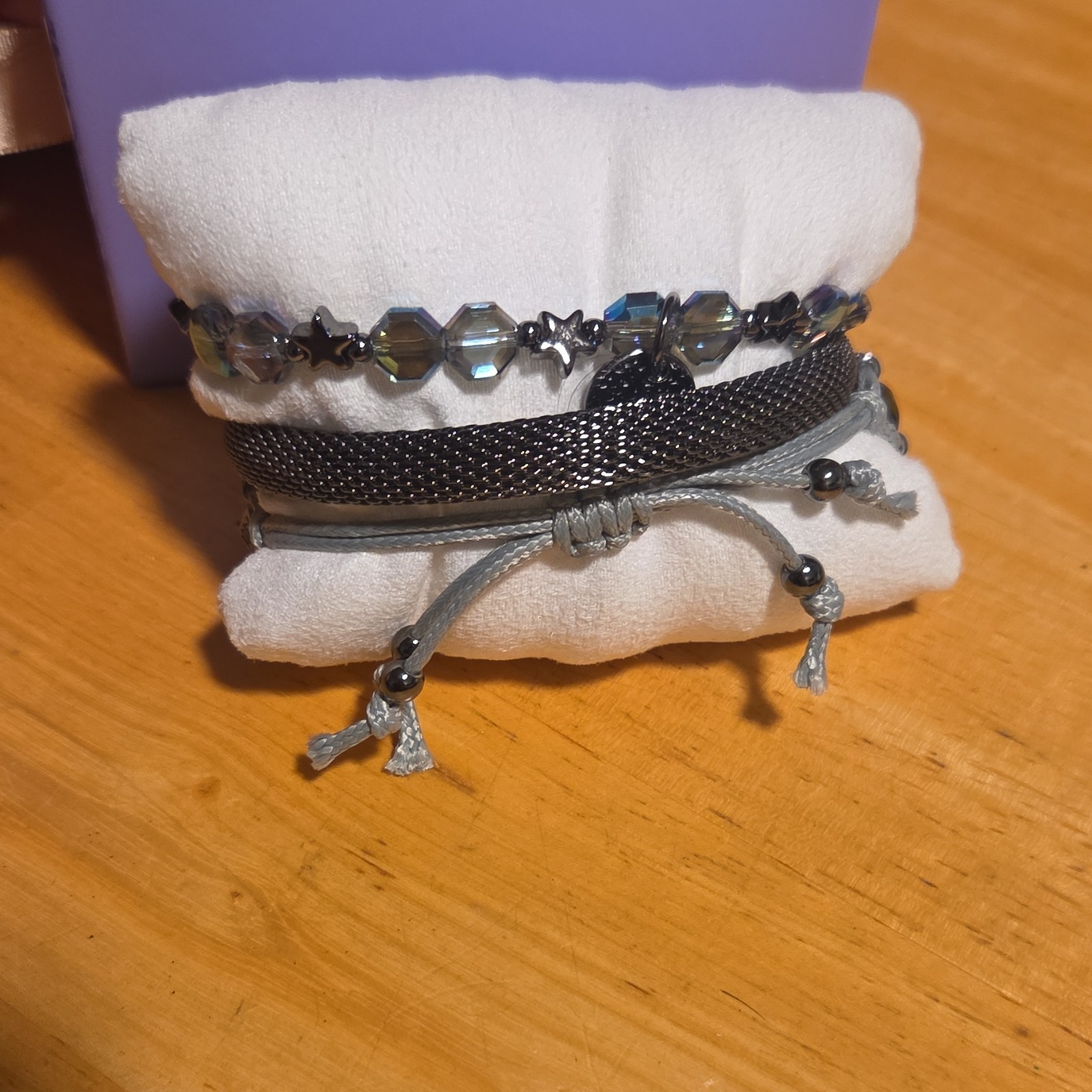 Set of 3 Adjustable Stackable Beaded Charm Cuff Bracelets one w/Masquerade mask