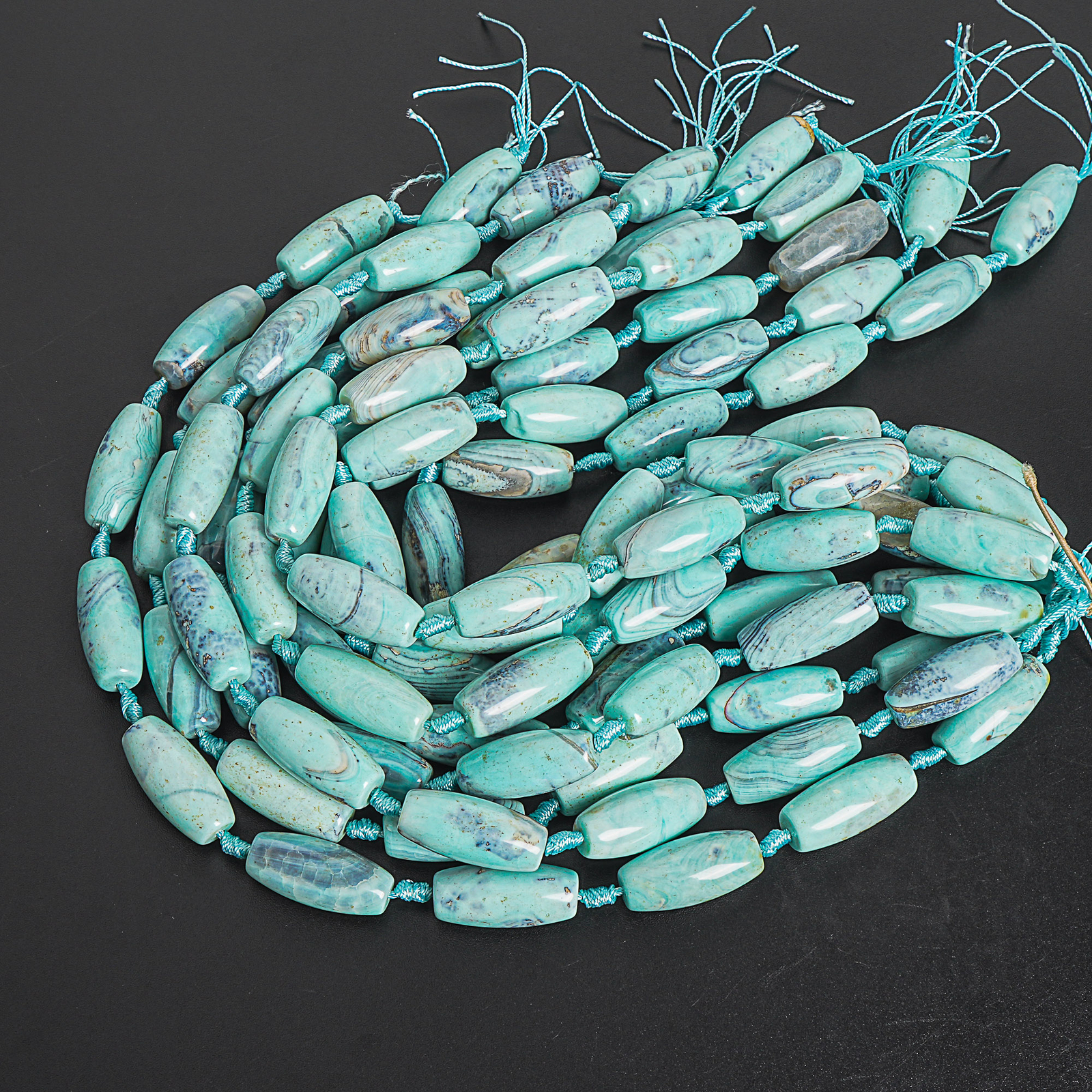 30X13MM Blue Dragon Skin Agate Beads Grade AA Drum Barrel Loose Beads 15″