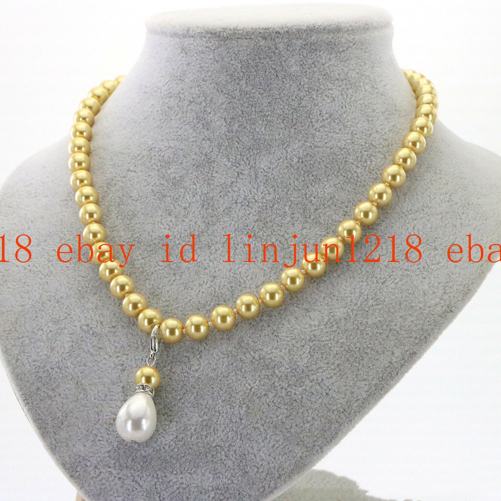 Fashion 8mm Multicolor South Sea Shell Pearl White Teardrop Pendant Neckalce 18″